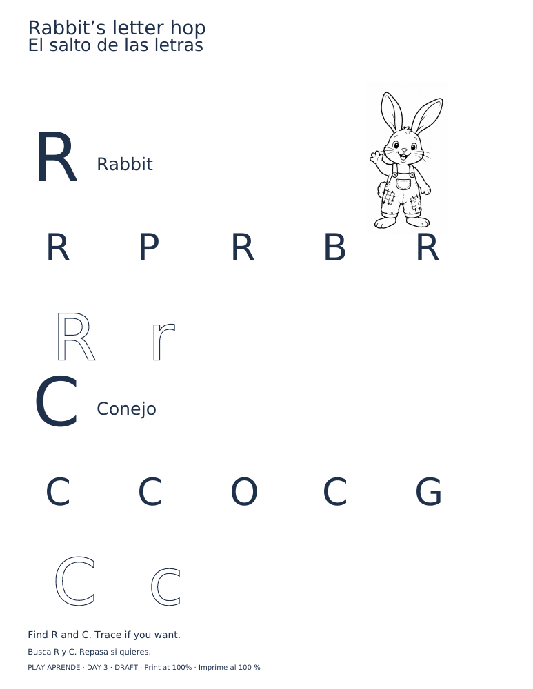 Printable preview: Rabbit’s letter hop