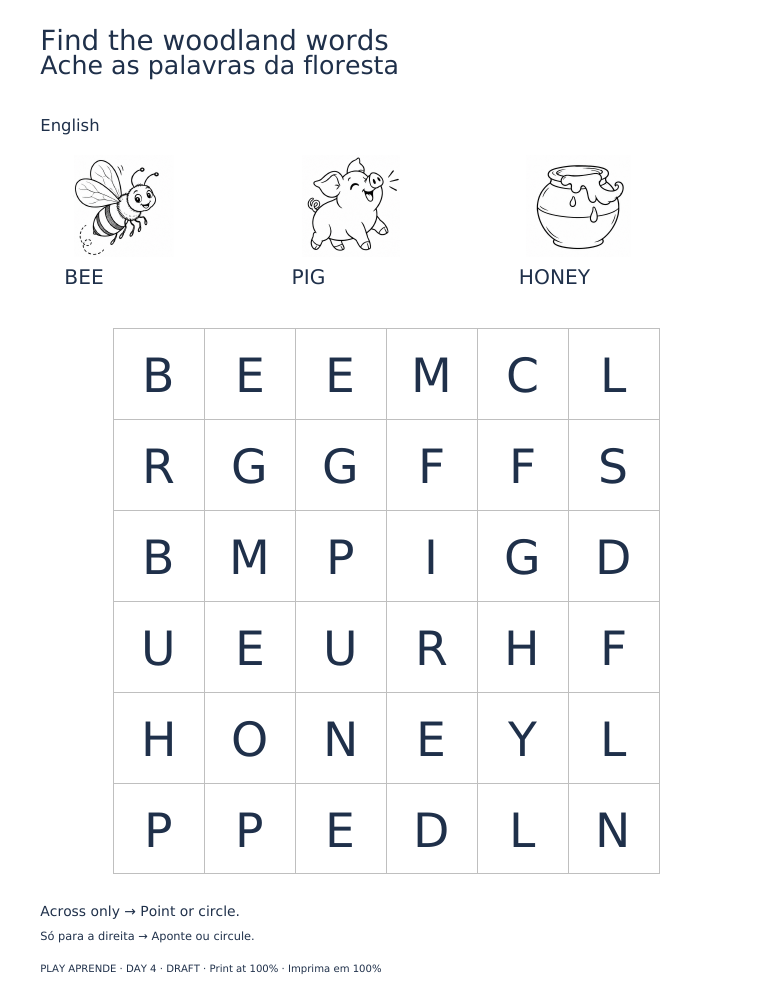 Printable preview: Woodland word search