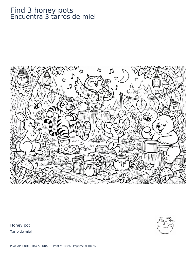 Printable preview: Find 3 honey pots