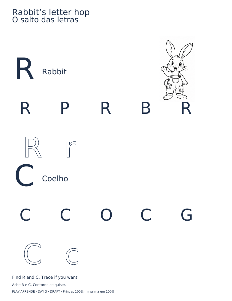 Printable preview: Rabbit’s letter hop