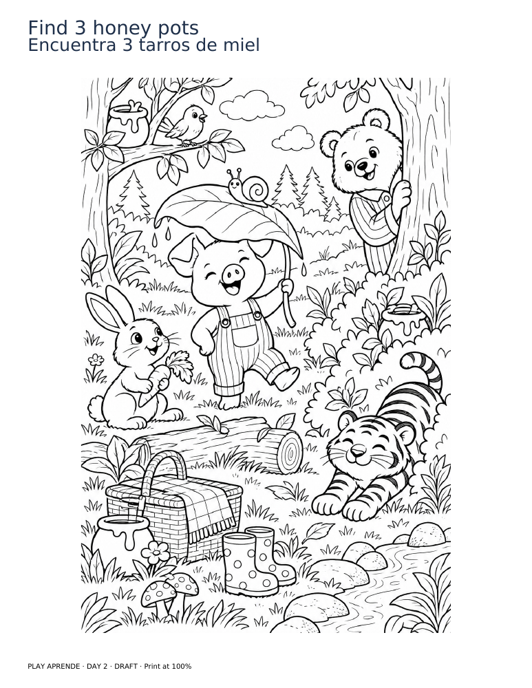 Printable preview: Find 3 honey pots