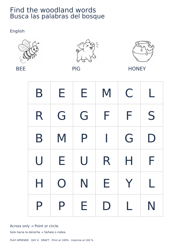 Printable preview: Woodland word search