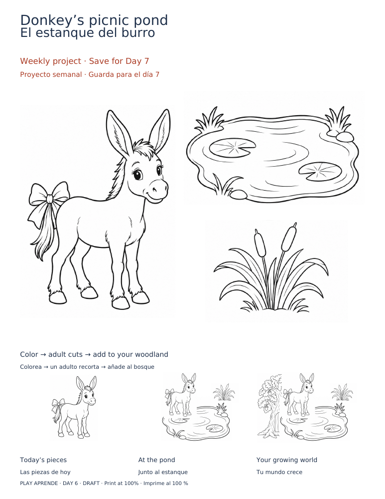 Printable preview: Donkey by the pond