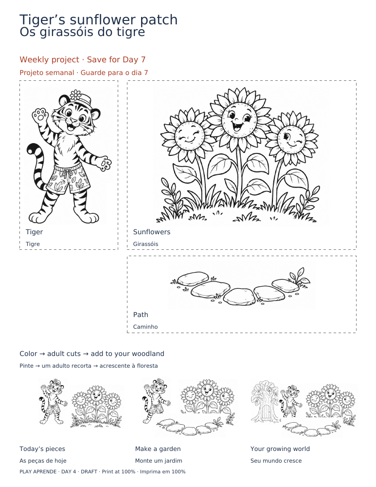 Printable preview: Tiger’s sunflower patch