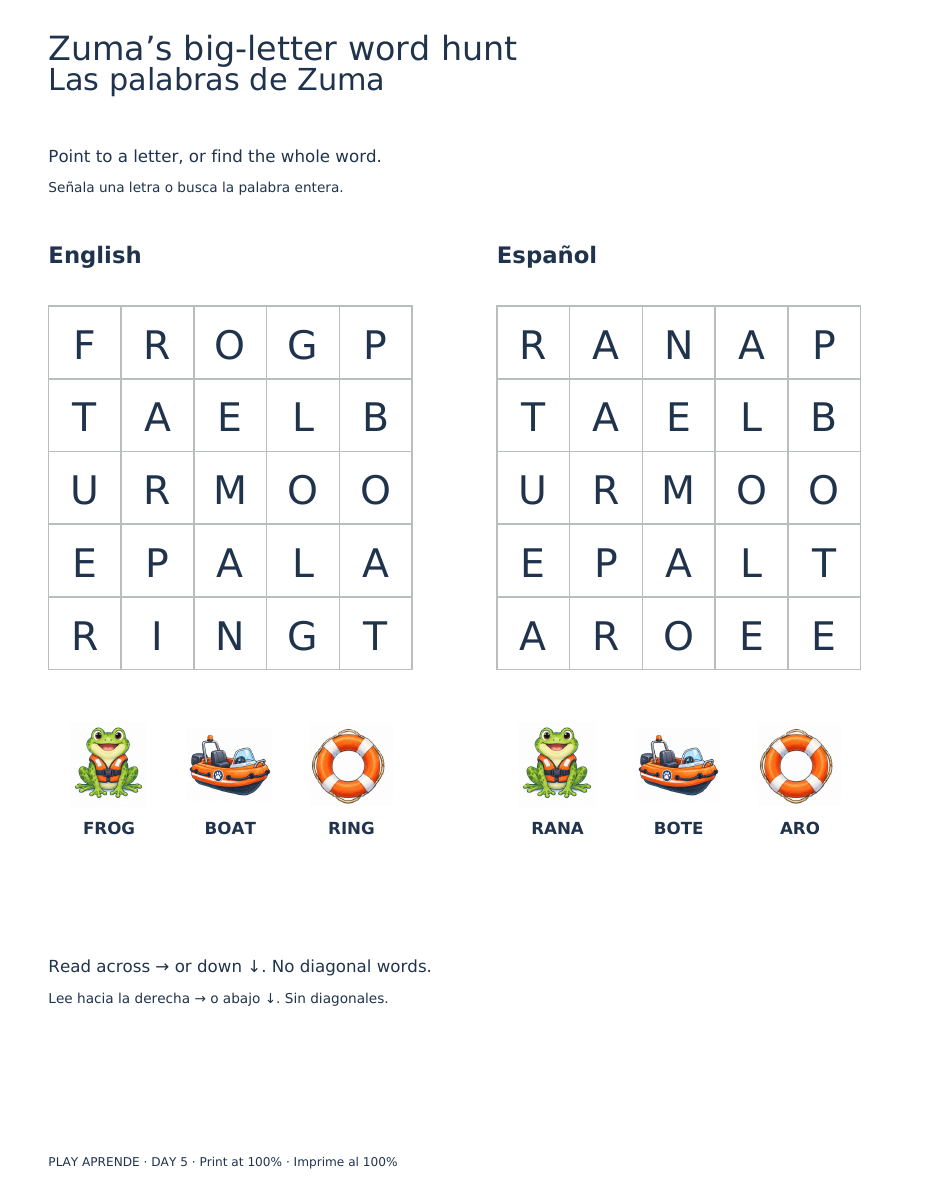 Printable preview: Zuma’s big-letter word hunt