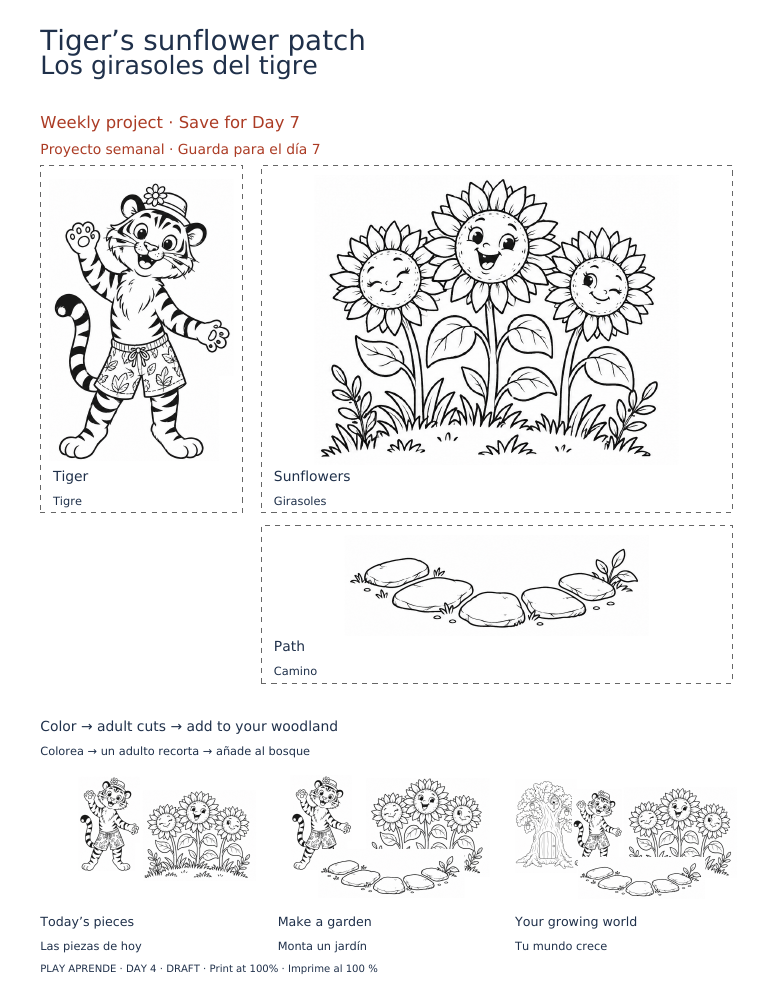 Printable preview: Tiger’s sunflower patch