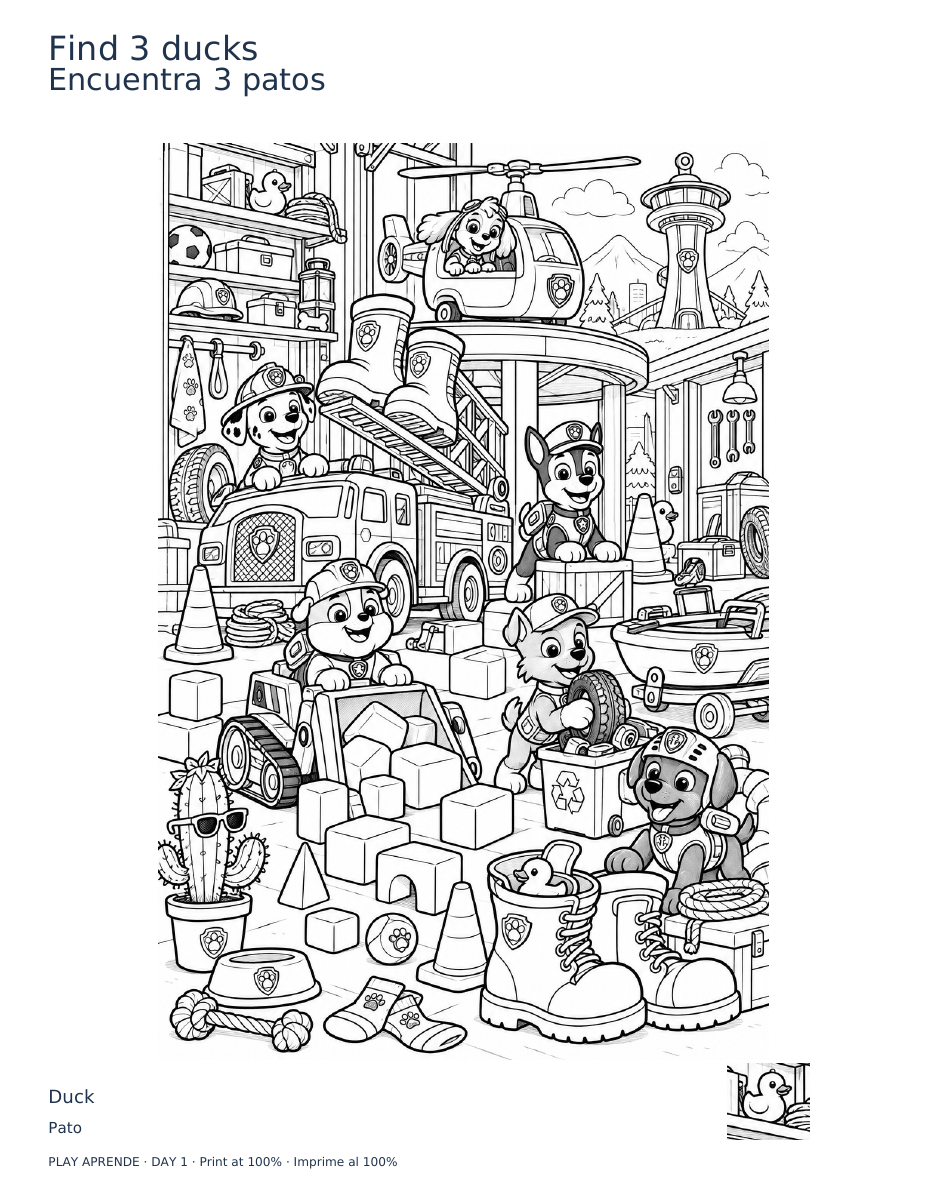 Printable preview: Find 3 ducks