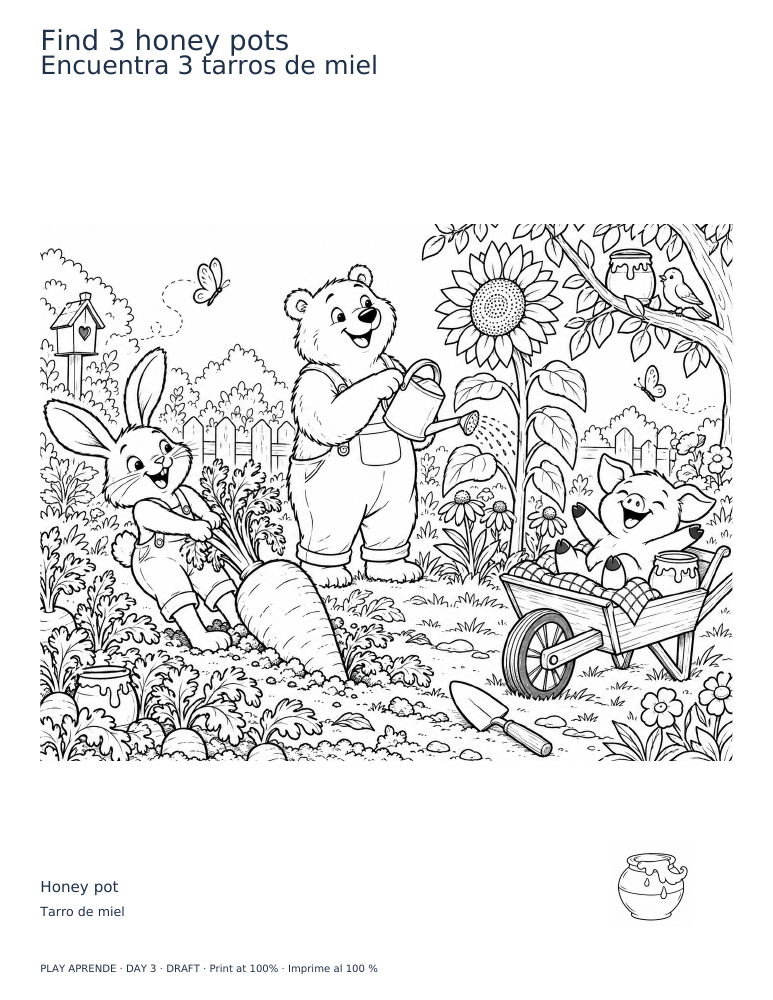 Printable preview: Find 3 honey pots