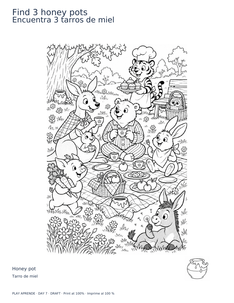 Printable preview: Find 3 honey pots