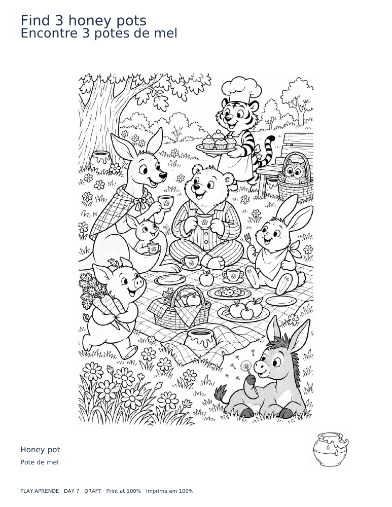 Printable preview: Find 3 honey pots