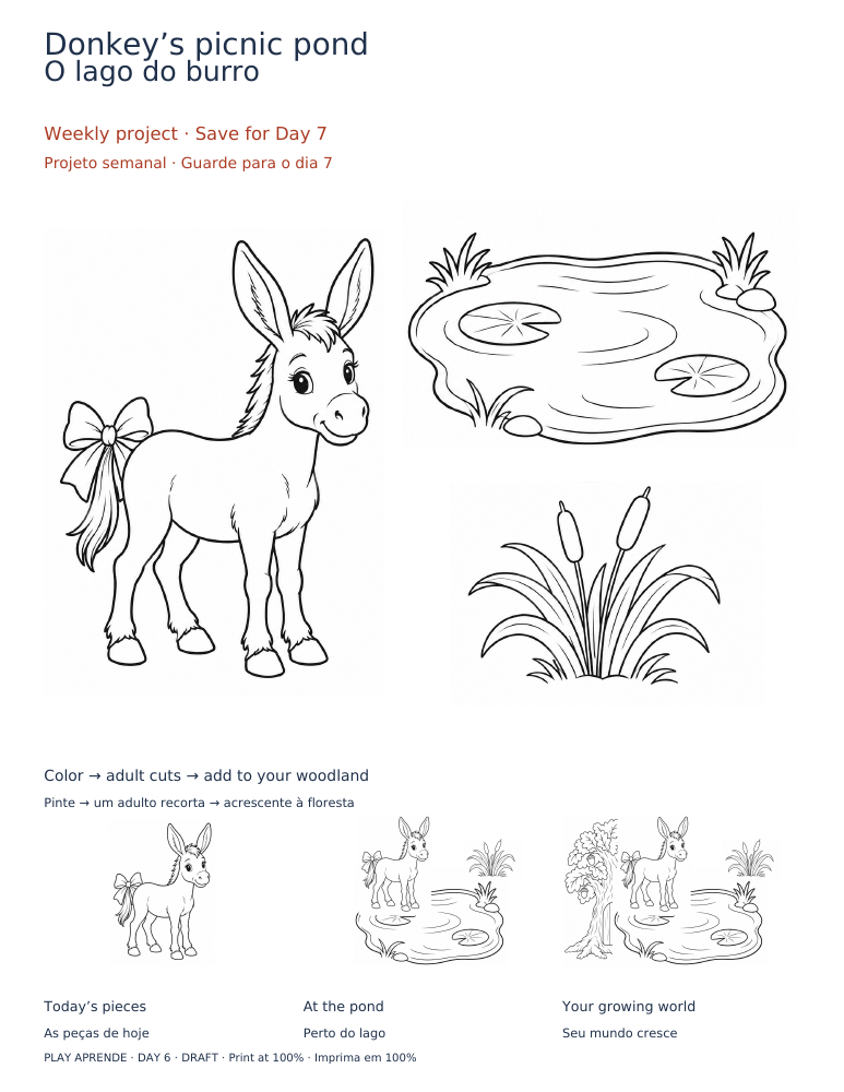 Printable preview: Donkey by the pond