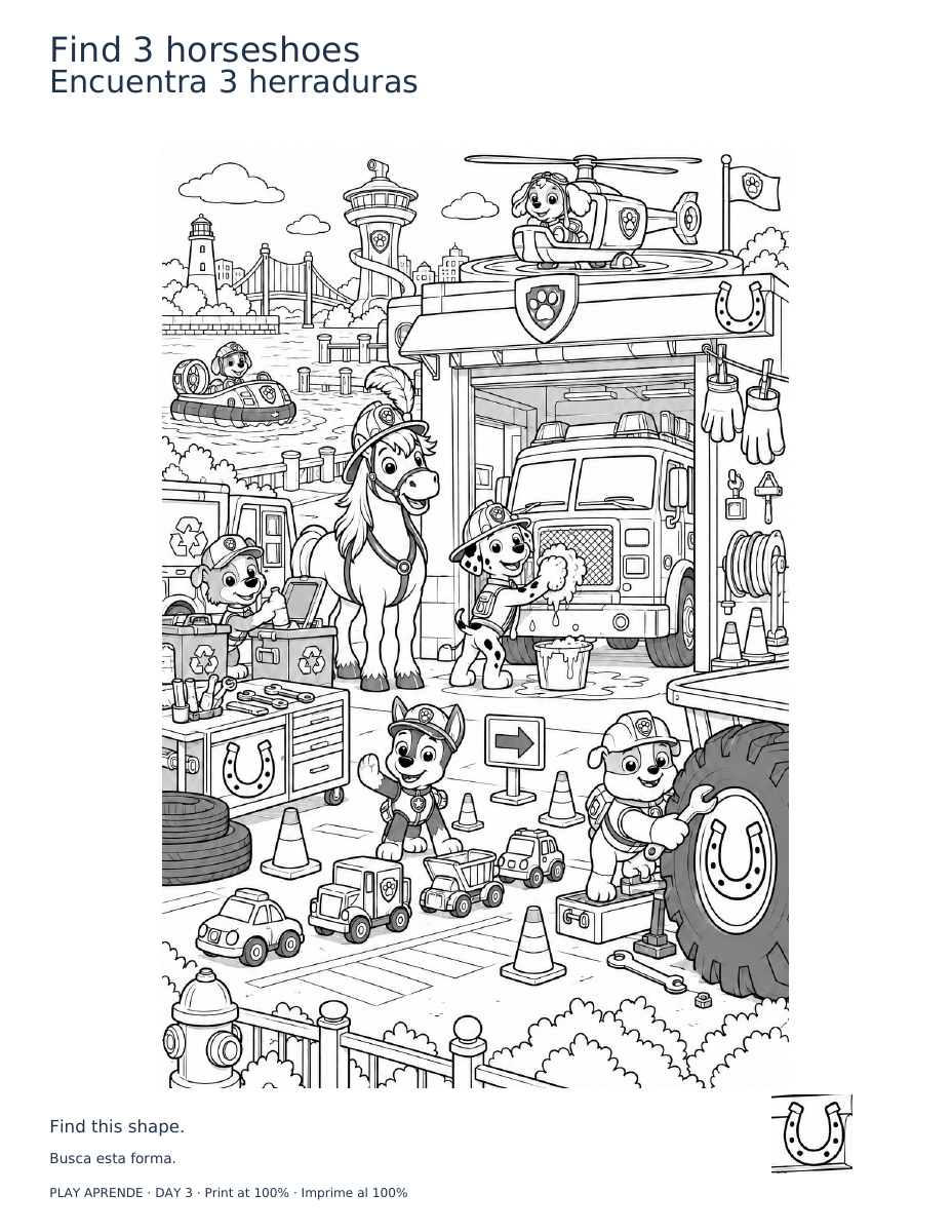 Printable preview: Find 3 horseshoes